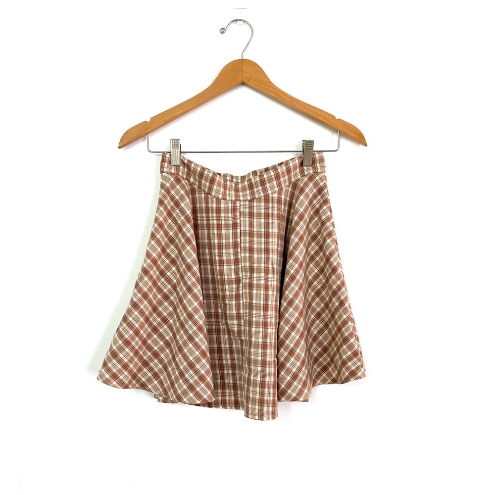 Brown and White Plaid Skirt